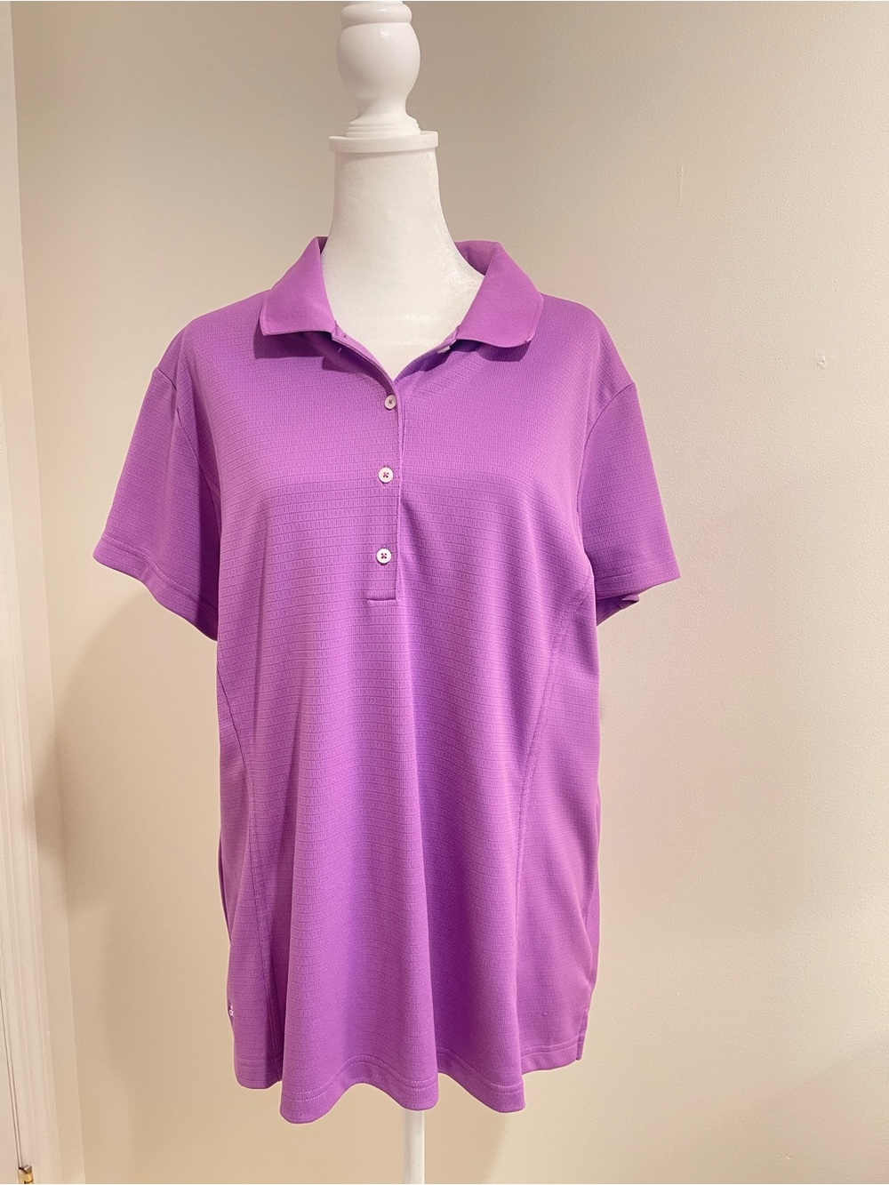 adidas Women's Short-Sleeve Purple Polo Button-Down Top